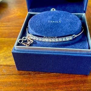 Brillance Silver Plated “Family” Crystal Bar Infinity & Butterfly Charm